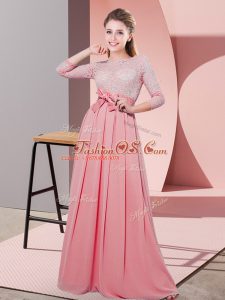 Chiffon Scoop 3 4 Length Sleeve Side Zipper Lace and Belt Dama Dress in Watermelon Red