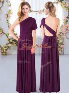Dark Purple Sleeveless Chiffon Criss Cross Damas Dress for Wedding Party