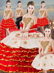 White And Red Sleeveless Lace Up 15 Quinceanera Dress for Sweet 16 and Quinceanera