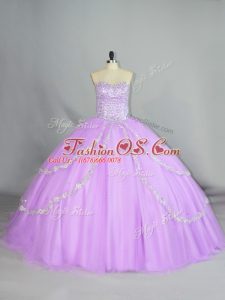 High End Lavender Ball Gowns Tulle Sweetheart Sleeveless Appliques Lace Up Quinceanera Gowns