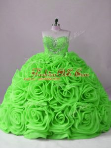 Brush Train Ball Gowns Vestidos de Quinceanera Sweetheart Fabric With Rolling Flowers Sleeveless Lace Up