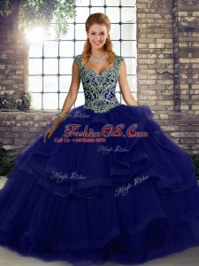 Classical Beading and Ruffles Quinceanera Gown Purple Lace Up Sleeveless Floor Length