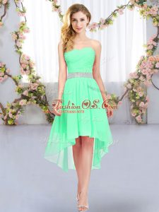 Graceful Green Empire Belt Court Dresses for Sweet 16 Lace Up Chiffon Sleeveless High Low