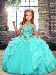 Great Sleeveless Beading and Ruffles Lace Up Little Girls Pageant Gowns