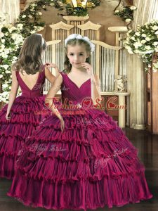 Hot Sale Floor Length Ball Gowns Sleeveless Fuchsia Little Girl Pageant Dress Backless