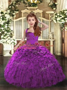 Most Popular Purple Pageant Dress for Girls Party and Sweet 16 and Wedding Party with Ruffles Straps Sleeveless Lace Up