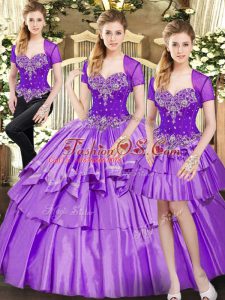 Lavender Sweetheart Neckline Beading and Ruffled Layers Sweet 16 Quinceanera Dress Sleeveless Lace Up
