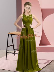Olive Green Chiffon Zipper Scoop Sleeveless Floor Length Bridesmaids Dress Beading and Appliques