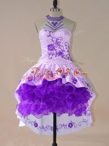 Purple Halter Top Lace Up Embroidery and Ruffles Long Sleeves