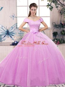 Cheap Floor Length Ball Gowns Short Sleeves Lilac Sweet 16 Dresses Lace Up