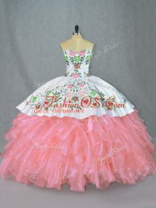 Flirting Ball Gowns Quinceanera Dress Pink Sweetheart Organza Sleeveless Floor Length Lace Up