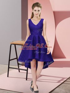 Purple Dama Dress for Quinceanera Wedding Party with Lace V-neck Sleeveless Zipper