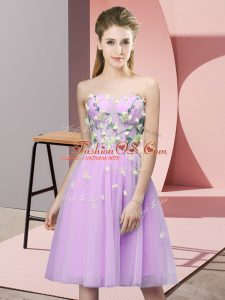 Shining Appliques Damas Dress Lilac Lace Up Sleeveless Knee Length
