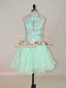 Flare Apple Green Sleeveless Mini Length Beading Lace Up Homecoming Dress
