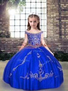 Sweet Royal Blue Sleeveless Tulle Lace Up Pageant Gowns For Girls for Party and Military Ball and Wedding Party