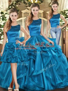Exquisite Sleeveless Floor Length Ruffles Lace Up Sweet 16 Dress with Teal