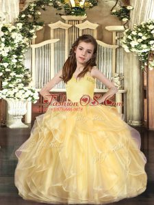 Sleeveless Ruffles Lace Up Little Girl Pageant Dress