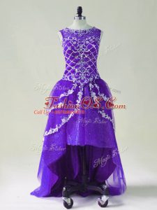 Colorful Purple Sleeveless Tulle Zipper Prom Dress for Prom and Party