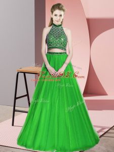 Enchanting Floor Length Green Prom Party Dress Chiffon Sleeveless Beading