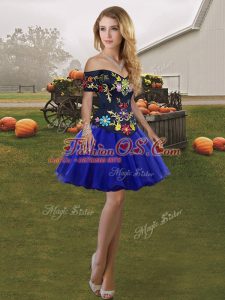 Glittering Royal Blue Sleeveless Tulle Lace Up Prom Gown for Prom and Party