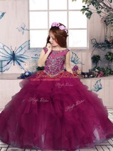 Ball Gowns Little Girl Pageant Gowns Fuchsia Scoop Organza Sleeveless Floor Length Zipper