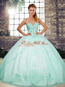 Fitting Floor Length Ball Gowns Sleeveless Apple Green Quinceanera Gowns Lace Up