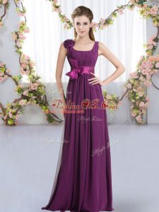 Dark Purple Zipper Court Dresses for Sweet 16 Belt and Hand Made Flower Sleeveless Floor Length