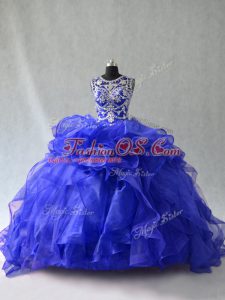 Royal Blue Scoop Lace Up Beading Quinceanera Dress Sleeveless