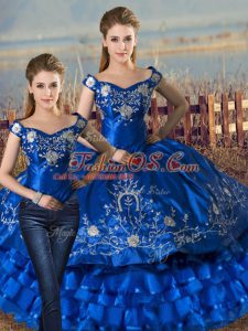Sleeveless Lace Up Floor Length Embroidery and Ruffled Layers Quinceanera Gowns