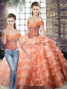 Organza Sleeveless Quinceanera Dress Brush Train and Beading and Ruffled Layers