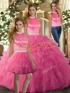Halter Top Sleeveless Tulle Sweet 16 Quinceanera Dress Ruffles Backless