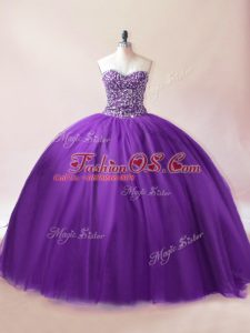 Captivating Purple Sleeveless Beading Floor Length 15 Quinceanera Dress