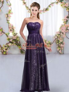 Cute Dark Purple Empire Chiffon and Sequined Sweetheart Sleeveless Sequins Floor Length Lace Up Quinceanera Court Dresses