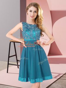Glorious Mini Length Empire Sleeveless Teal Quinceanera Court of Honor Dress Backless