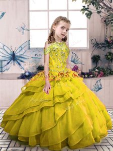 Charming Olive Green High-neck Side Zipper Beading and Ruffled Layers Kids Formal Wear Sleeveless