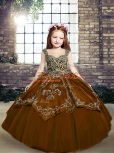 Brown Sleeveless Tulle Lace Up Little Girl Pageant Dress for Party and Wedding Party