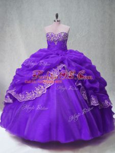 Organza Sleeveless Floor Length 15th Birthday Dress and Beading and Appliques and Pick Ups