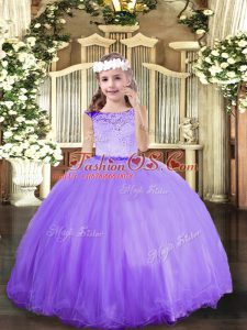 Floor Length Lavender Pageant Gowns Tulle Sleeveless Lace