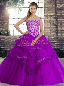 Latest Purple Sleeveless Beading and Lace Lace Up 15th Birthday Dress