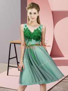 Fantastic Knee Length Empire Sleeveless Apple Green Quinceanera Dama Dress Lace Up