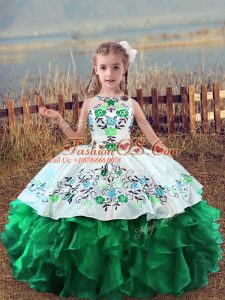Scoop Sleeveless Lace Up Girls Pageant Dresses Green Organza
