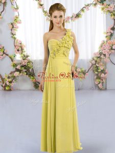 Cute Yellow Green Quinceanera Dama Dress Wedding Party with Hand Made Flower One Shoulder Sleeveless Lace Up