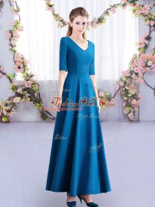 Fancy Half Sleeves Ankle Length Ruching Zipper Wedding Party Dress with Teal