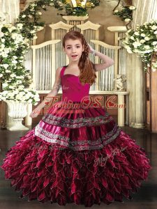 New Arrival Straps Sleeveless Organza Girls Pageant Dresses Appliques and Ruffles Lace Up