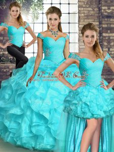 Sleeveless Lace Up Floor Length Beading and Ruffles Sweet 16 Dresses