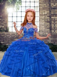 Sleeveless Beading and Ruffles Lace Up Pageant Dress for Girls