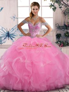 Stunning Sleeveless Lace Up Floor Length Beading and Ruffles Sweet 16 Quinceanera Dress