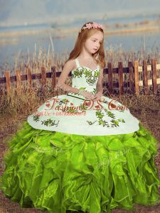 Admirable Yellow Green Sleeveless Organza Lace Up Little Girls Pageant Dress Wholesale for Party and Sweet 16 and Wedding Party
