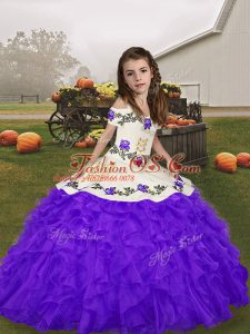 Excellent Purple Sleeveless Embroidery and Ruffles Floor Length Little Girls Pageant Dress Wholesale