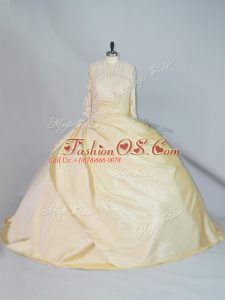 Charming Yellow Ball Gowns Lace 15th Birthday Dress Lace Up Taffeta Long Sleeves